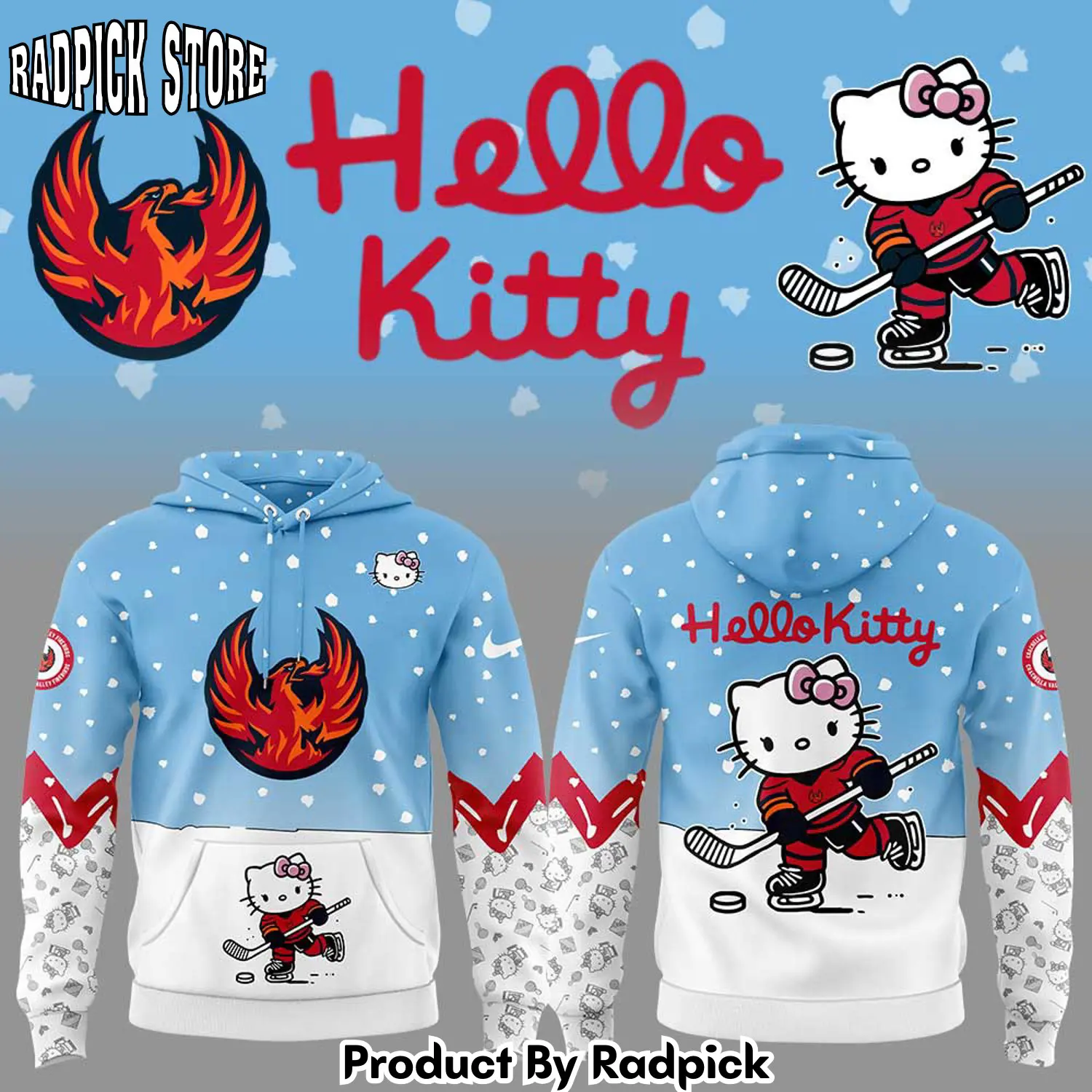 Coachella valley firebirds x hello kitty v3 hoodie joggers hoodie and long pants set rp291817